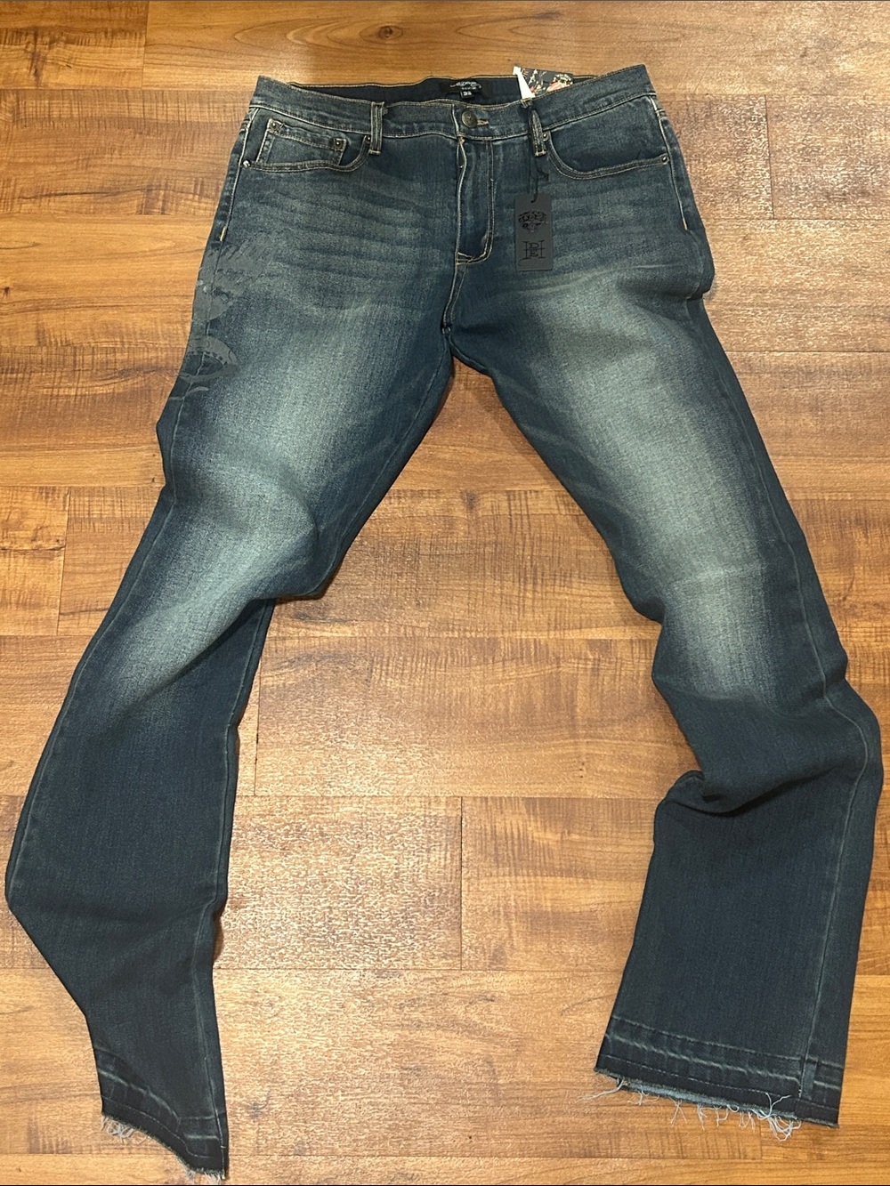 Ed Hardy Dark Blue Jeans with Yellow & Red Tiger Graphics - Picture 2 of 5